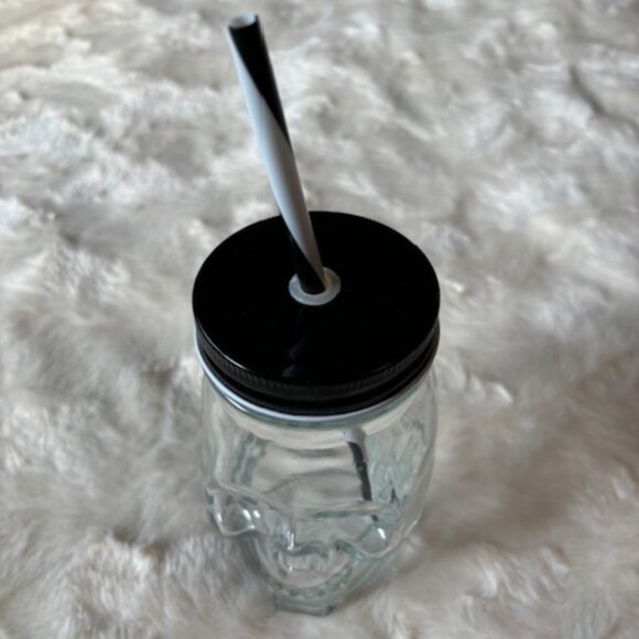 - Halloween Skull Mason Jar Drinking Glass with Straw & Lid NWOT - Picture 1 of 10